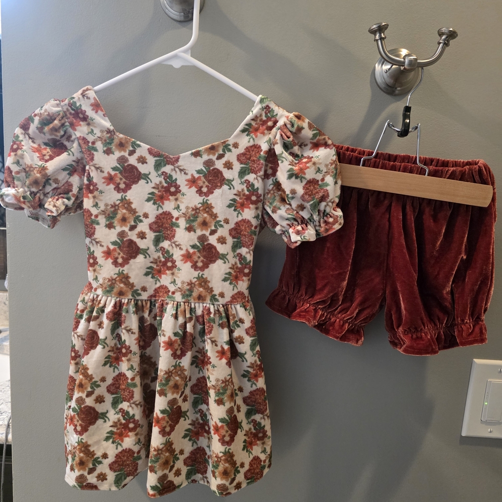 Dolly And Mac Velvet Floral Dress and Shorts Set